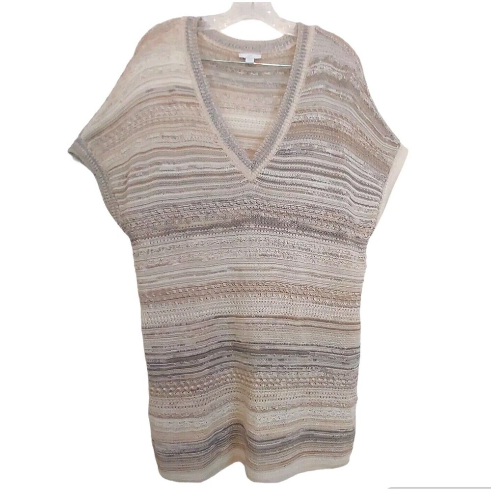 J. JILL Women V-neck Sweater  Cream Tan Knit Short Sleeve Size XL